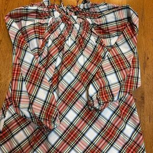 J Crew Smocked Neck Puff Sleeve Snowy Stewart Tartan Top Medium